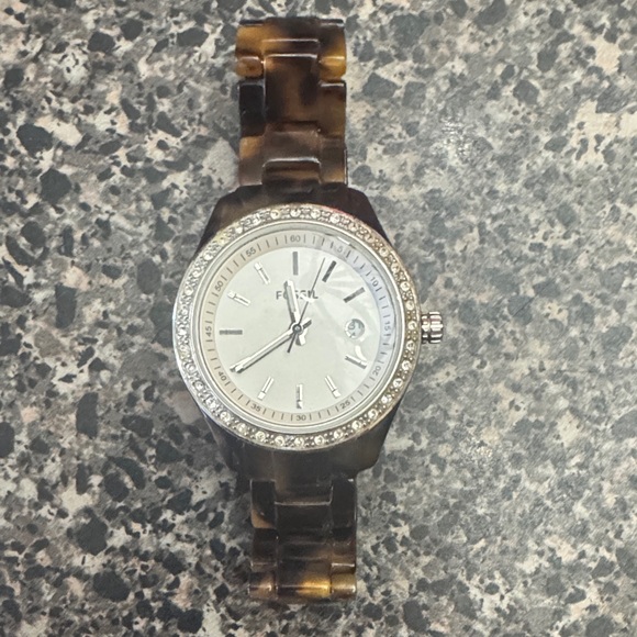 Fossil Brown Tortoise Shell Watch with Silver Dial - Picture 1 of 3
